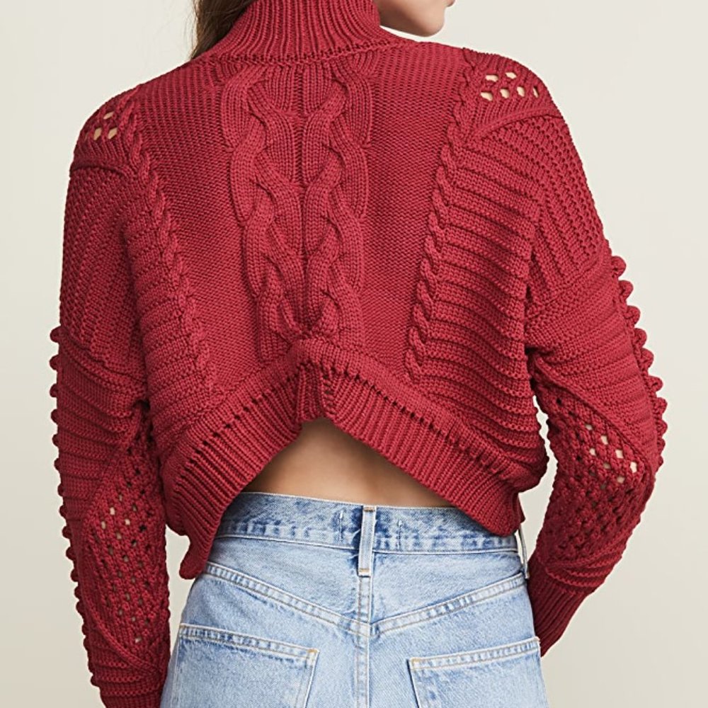 Cushnie Cable Knit Cropped Sweater Turtleneck Deep Red Size XS - Picture 8 of 9